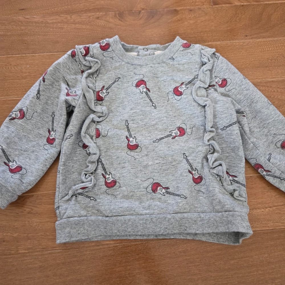 Miles the Label Gray Guitar Print Ruffle Sweatshirt 24M Girls